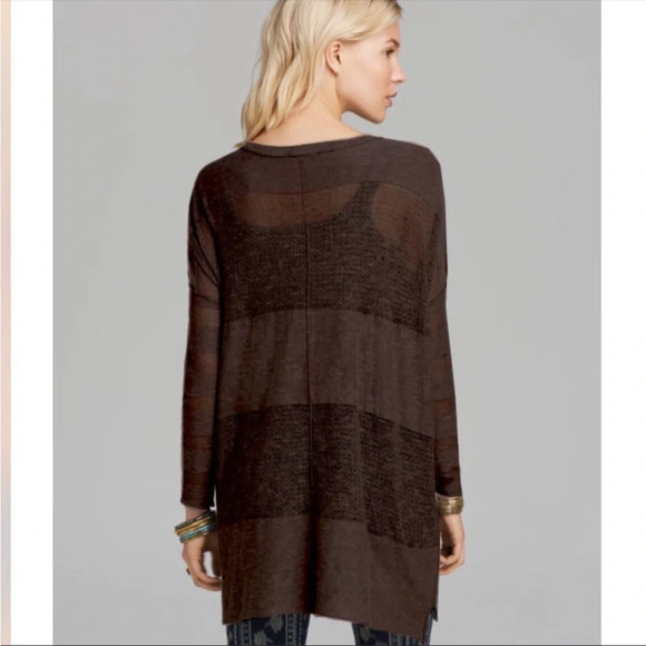 Free People Black Open Knit Linen Blend Wild Horses Henley Sweater Top Size XS - Picture 7 of 11